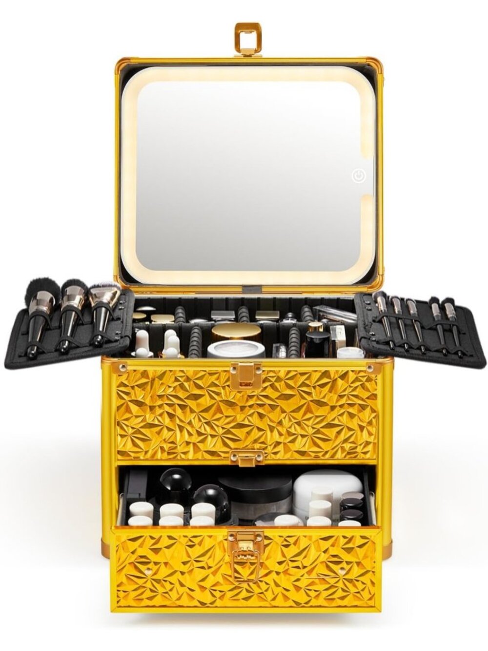 Stylish Travel Makeup Box with Detachable LED Mirror & Organizer - Perfect for